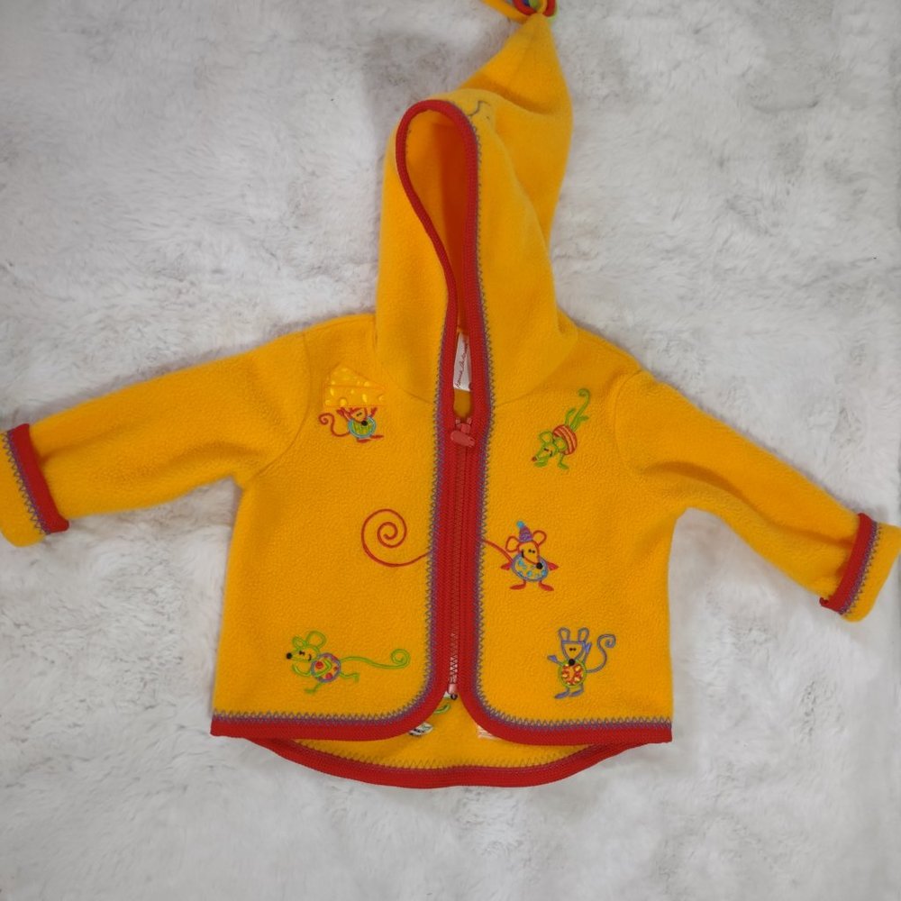 HANNA ANDERSSON Child Unisex Orange Fleece Zip Up Hooded Jacket Size 6-12 Months